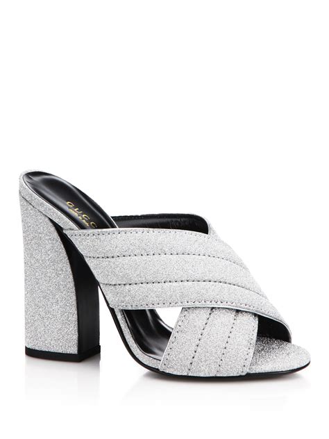 gucci sylvia glitter block heel mules 8.5
